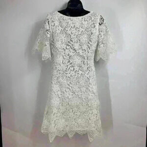 Anthropologie Women White Charleston Lace Scalloped Trim Mini Dress Size 2